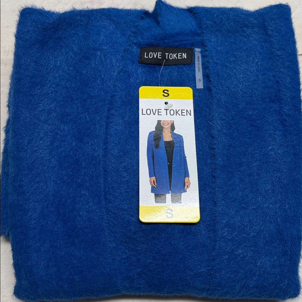 Love Token fuzzy cardigan Relaxed Cozy Open Cardigan Two front patch pockets,
